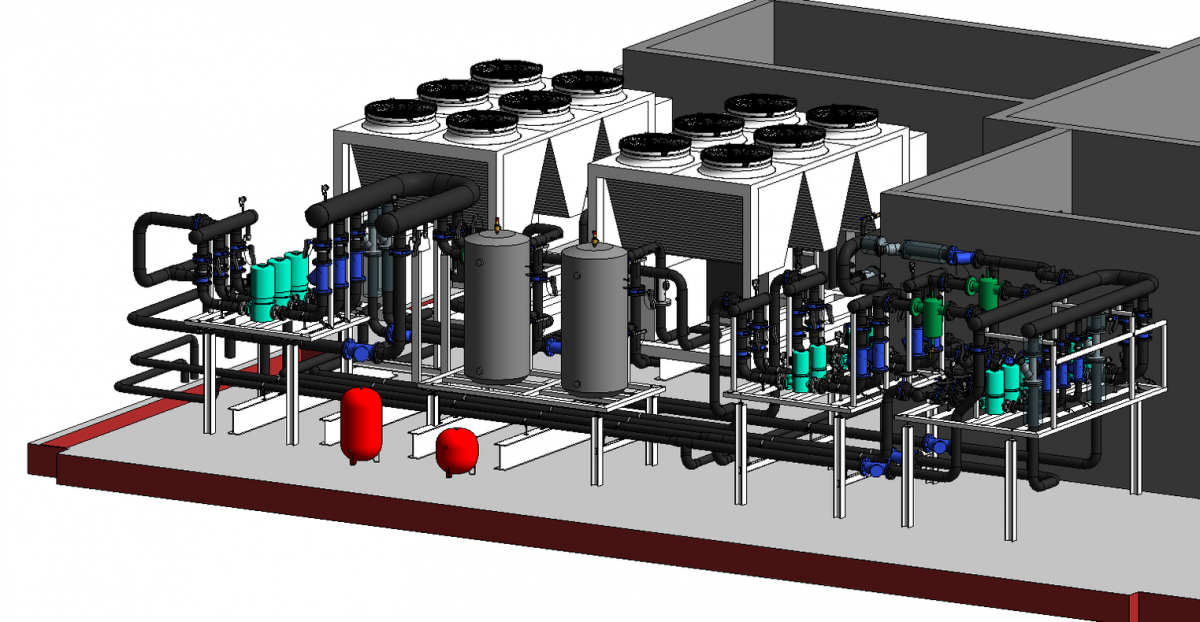 Modelo de la instalación industrial de tuberías terminado.